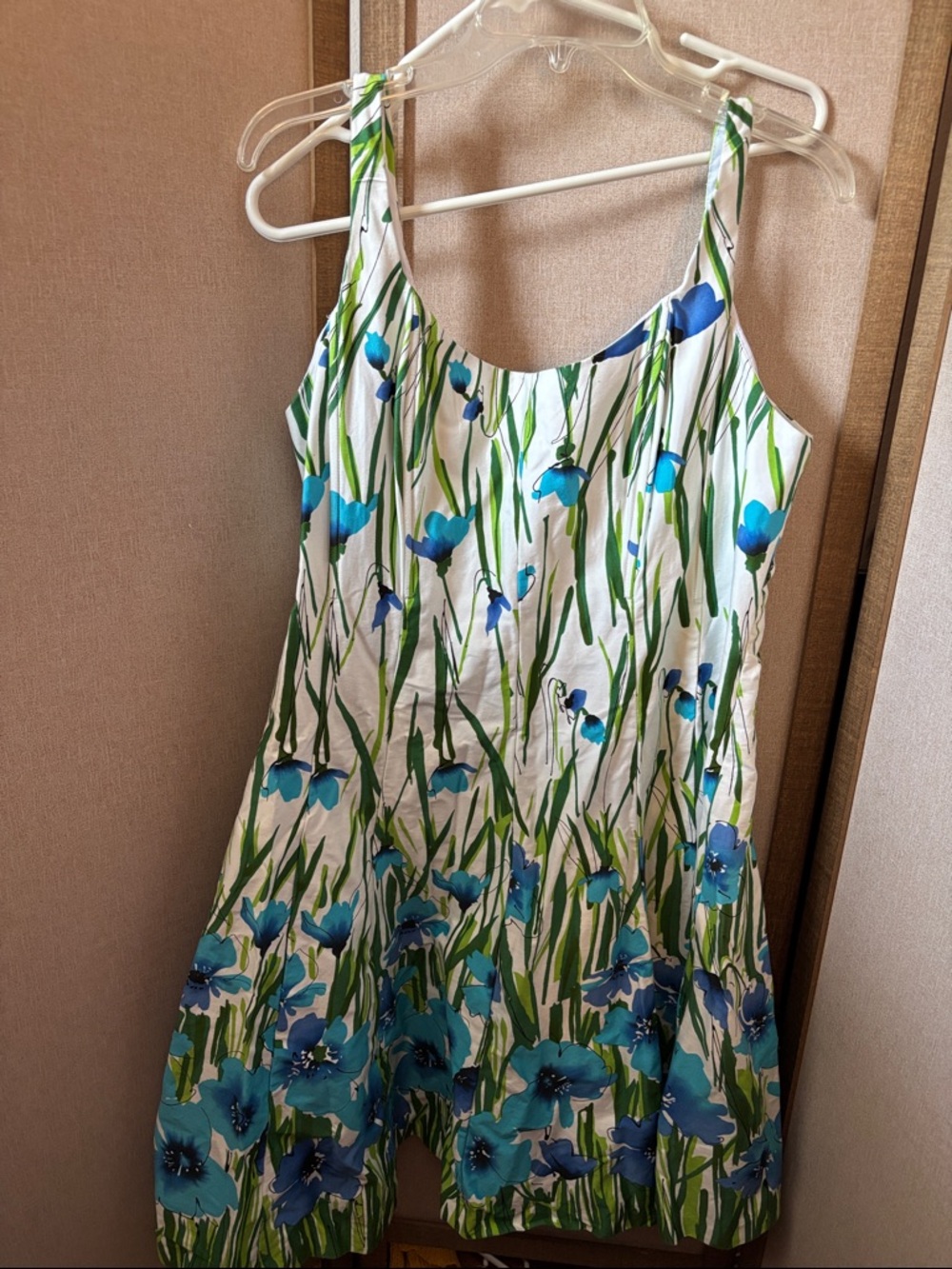 Blue Floral Summer Dress with Green Stems 16